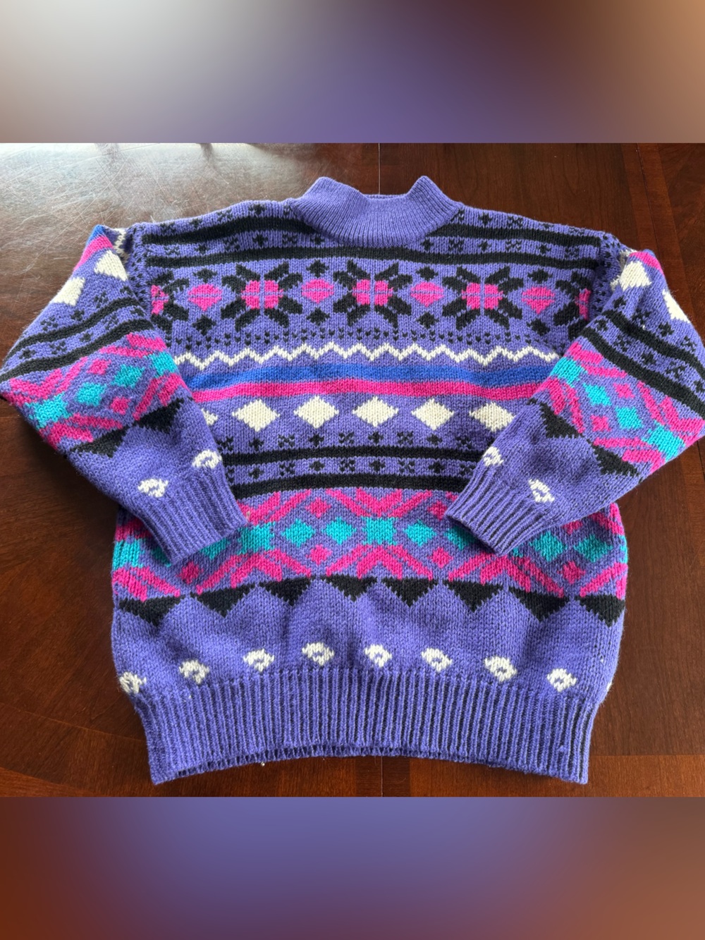 Brass Plum by Nordstrom Purple Fair Isle Knit 100% Shetland Pure Wool Vintage